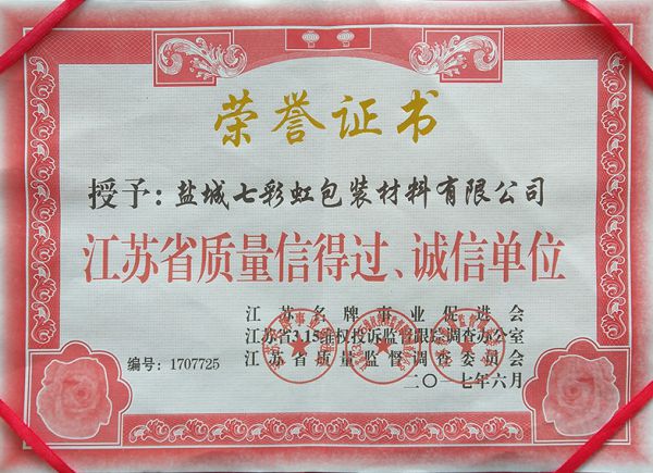 江蘇省質(zhì)量信得過、誠(chéng)信單位